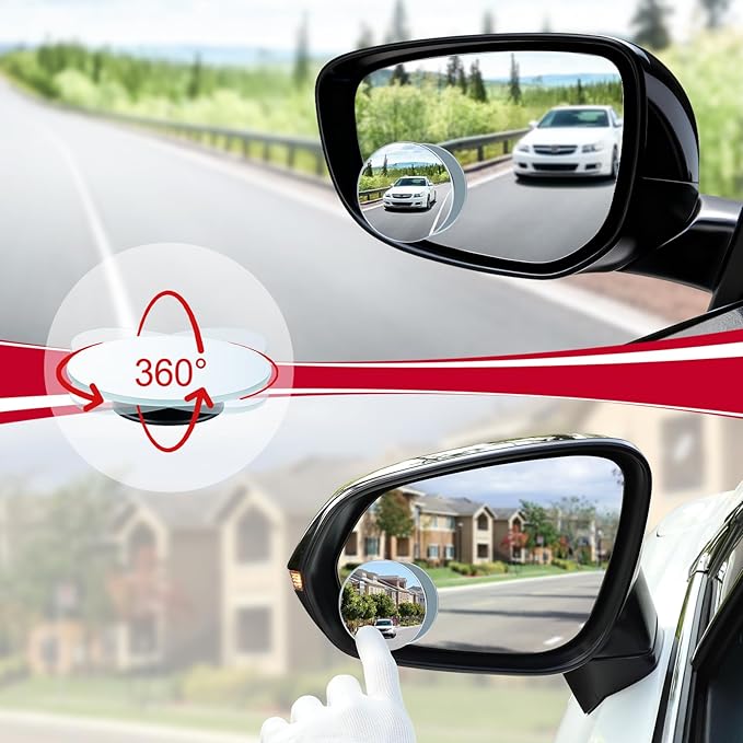 LivTee Blind Spot Mirror, 2" Round HD Glass Frameless Convex Rear View Mirrors Exterior Accessories with Wide Angle Adjustable Stick for Car SUV and Trucks, Pack of 4