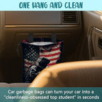 Car Garbage Bag American Soldier Holding Rifle Drawstring Car Trash Bag Hanging for Back Seat with Adjustable Buckle Canvas Vehicle Trash Can Easy-to-Install