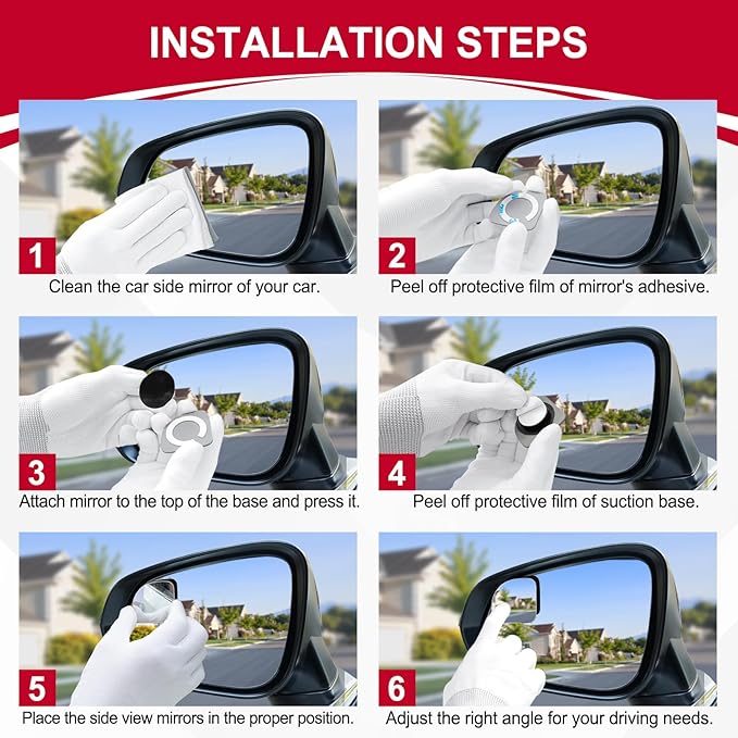 LivTee Blind Spot Mirror, Fan HD Glass Frameless Convex Rear View Mirror with wide angle Adjustable Stick for Cars SUV and Trucks, Pack of 4