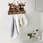 2D Highland Cow Key Hooks for Wall - Wooden Key Holder and Organizer with Flat Design for Home, Office, or Garage Decor