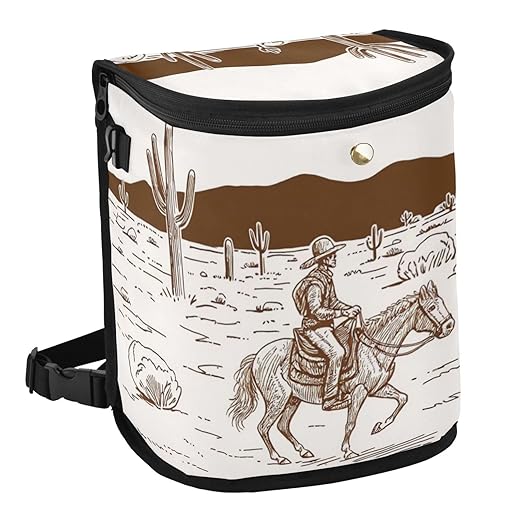 Cowboy Car Trash Can with Lid Leak Proof Car Trash Bag Waterproof Car Garbage Can, Polyester Trash Bin Hanging for Minivan SUV Truck