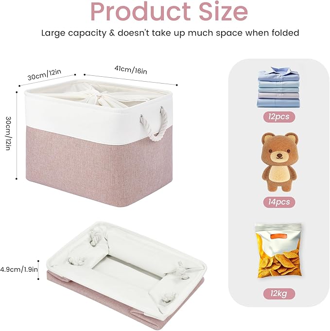 Large Storage Baskets- 16x12x12 inch Storage Bins for Shelves and Closet Organizing, Foldable Fabric Bin for Home Organizatio