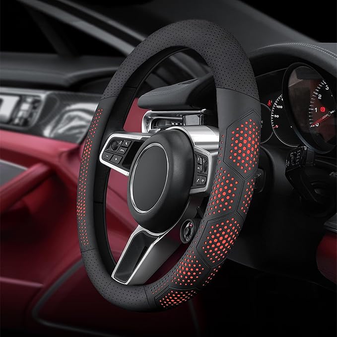 Yangday Leather Steering Wheel Cover for Ford F150 F250 F350, 15.5-16 inches Car Steering Wheel Cover with Non-Slip Breathabl
