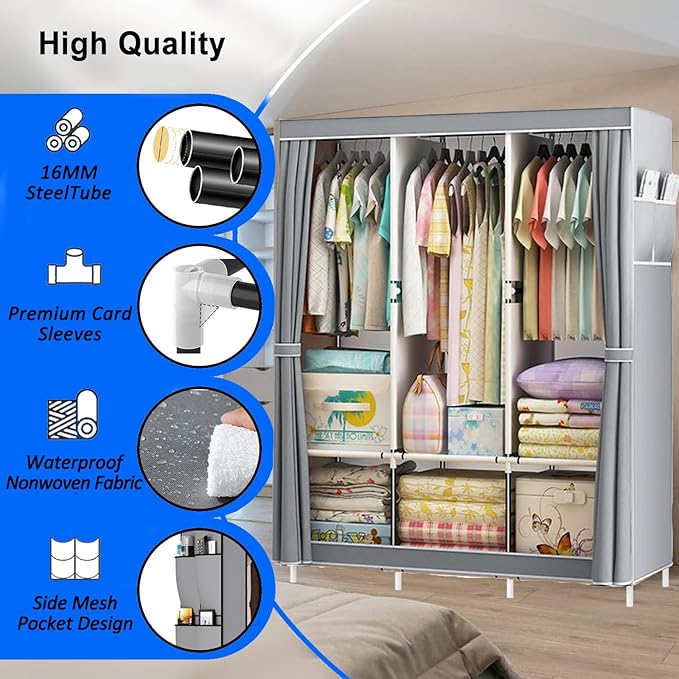 1PC Multifunctional Simple Wardrobe, Fabric Cabinet, organizing Cabinet, Metal Frame, Steel Pipe Reinforcement, Portable and 