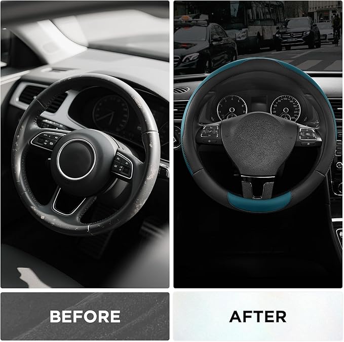 Road Comforts Steering Wheel Cover, Breathable Anti-Slip Leather Steering Wheel Cover, Universal Fit 14.5–15 Inch, Comfortabl