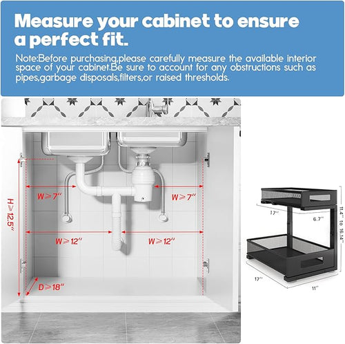 1 Pack 17IN Depth Under Sink Storage Organizer, Large 2-Tier Elegant Mesh Pull Out Shelf for Kitchen and Bathroom Cabinet Org