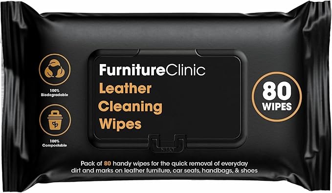 Furniture Clinic Leather Cleaning Wipes | 80 Count | 4-in-1 Clean, Nourish, Condition, & Restore Leather & Vinyl Furniture, H