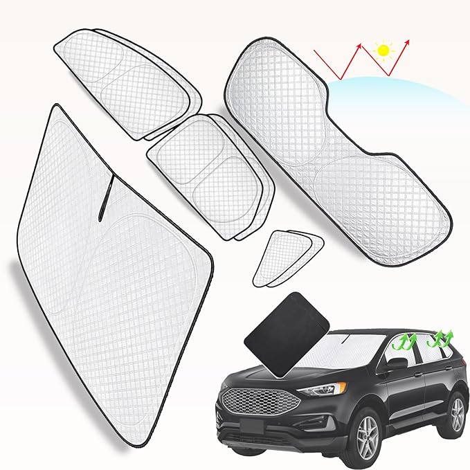 KMF 8pcs Thicken Full Window Sun Shade for Ford Edge Accessories 2015-2024, Custom Fit Privacy Car Window Covers Sunshade for Windshield Side, UV Block and Blackout for Camping Outdoor