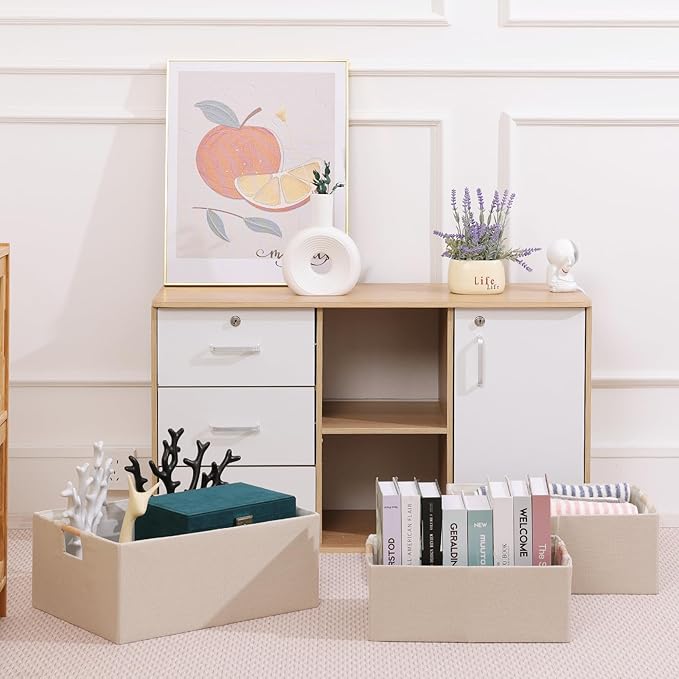 ANMINY 6PCS Storage Baskets for Organizing Collapsible Fabric Storage Bins Boxes with Wood Handles Closet Shelves Cube Organi
