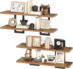 HOOBRO Floating Shelves, 15 Inch Wall Shelf Set of 4, Wall Mounted Storage Shelves 2-Tier, Hanging Bathroom Shelves, for Livi