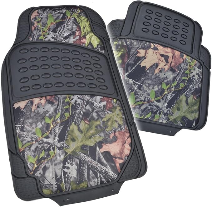 BDK Camo Car Seat Covers Full Set with Floor Mats – Complete Interior Protection Set, Realistic Green Forest Camouflage Patte
