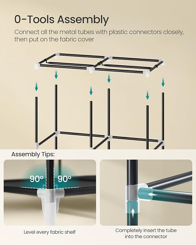 SONGMICS Portable Closet, Wardrobe Closet Organizer with Cover, 2 Hanging Rods and Shelves, 4 Side Pockets, 33.9 x 17.7 x 65.