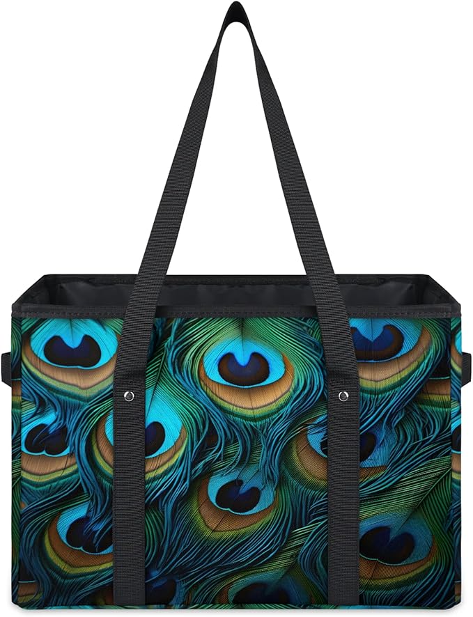Reusable Grocery Bags Heavy Duty Shopping Bags Foldable Large Tote Bags with Long Handles & Hard Bottom