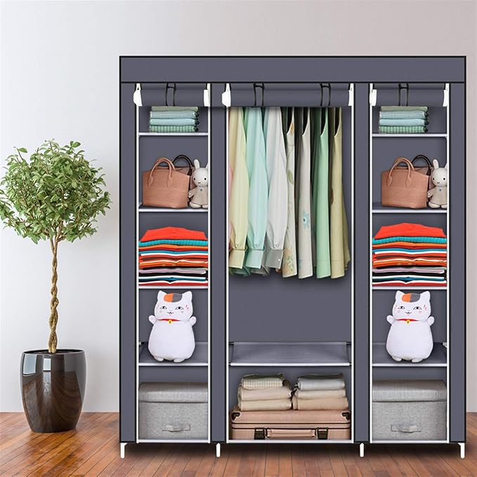 Closet Wardrobe, Portable Closet for Bedroom, Clothes Rail with Non-Woven Fabric Cover, Clothes Storage Organizer, 58 x 17 x 
