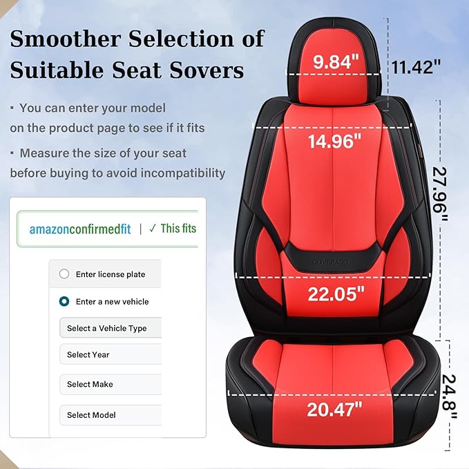 Coverado Car Seat Covers Full Set, Seat Covers for Cars, Car Seat Protector Waterproof, Nappa Car Seat Cushion, Car Seat Cove