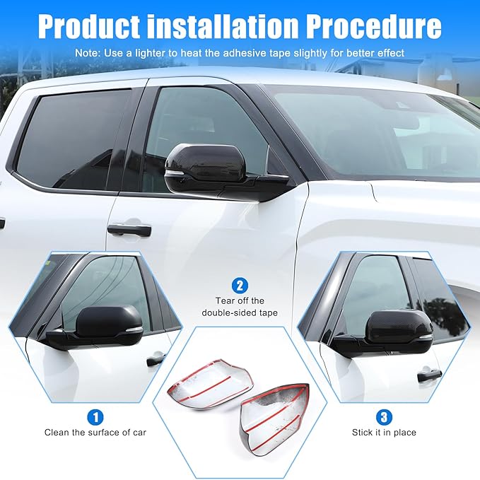 2PCS Side Door Mirror Cover for Toyota Tundra 2022-2025/ Sequoia 2023-2025, Car Exterior Rear View Mirror Housing Protector Cover Cap Self-adhesive Accessories ABS (with turn signal lights)