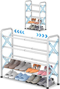 YEASHEIN 4-Tier Expandable Shoe Rack for Closet Floor, X-Frame Metal Small Shoe Rack for Entryway, Adjustable Shoe Shelf Orga