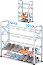 YEASHEIN 4-Tier Expandable Shoe Rack for Closet Floor, X-Frame Metal Small Shoe Rack for Entryway, Adjustable Shoe Shelf Orga