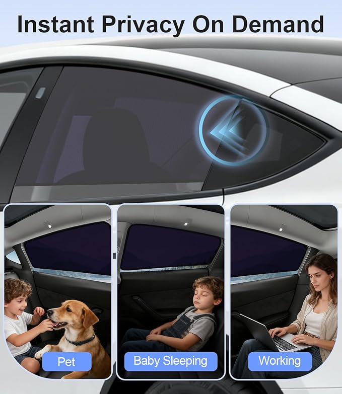 Tesla Model Y 2020-2024 Side Window Shades, Clear Front Half-Window & Semi-Transparent Rear Covers, Static Cling Easy Install, Glare Reduction & Daytime Privacy, Not for 2025-2026 Juniper