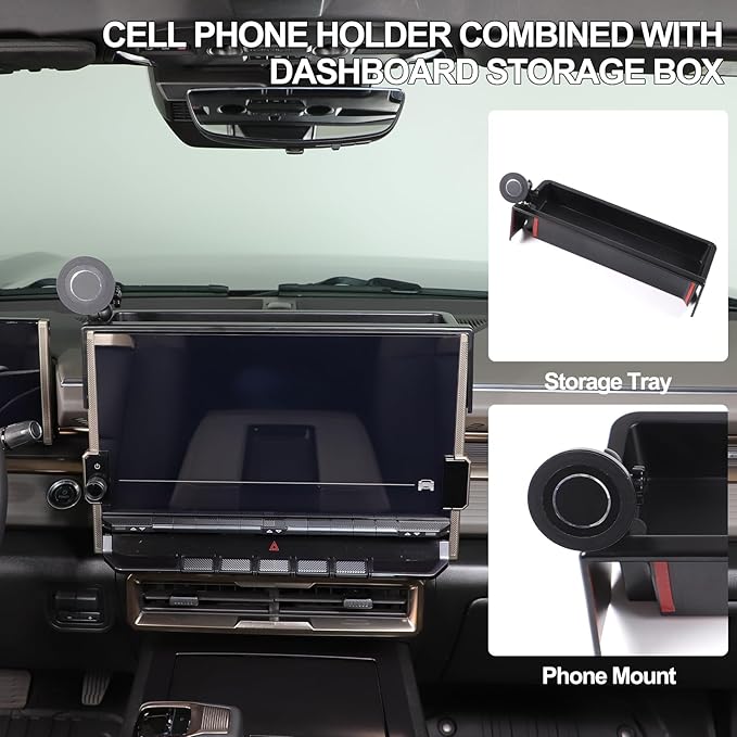 for Hummer EV Accessories Phone Holder Mount Dashboard Organizer Storage,Magnetic 360 Degree Rotatable Center Console Phone Mount Stand Dash Insert Box for Hummer EV SUV Pickup 2022-2025 2026 (F)