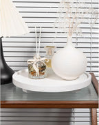 Round Decorative Tray Wood Bathroom Counter Organizer Farmhouse Kitchen Decor Wooden Riser for Soap Dish, Perfume, Candle, Sp