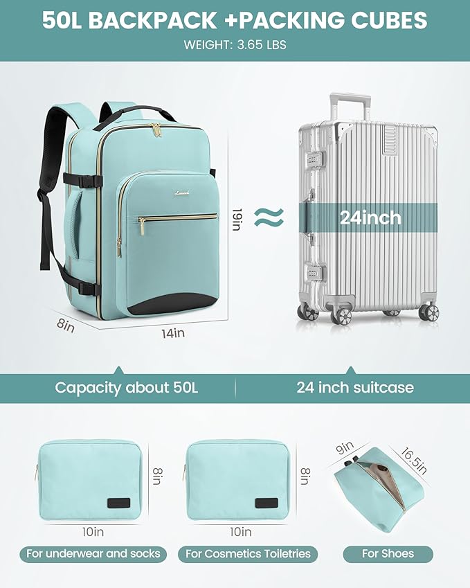 LOVEVOOK Travel Backpack for Women & Men 50L,Airline Approved Carry On Backpack Travel Essentials,TSA Carry on Luggage,Waterp