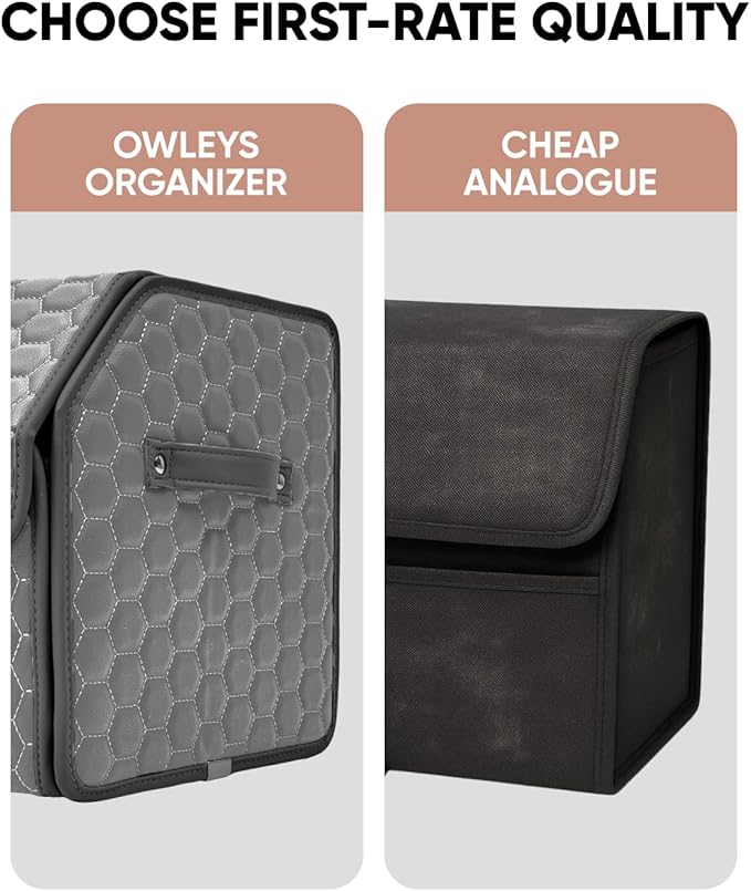 Owleys Foldable Trunk Organizer For Car - Trunk Organizers Car Storage - Collapsible Auto Trunk Organizer With Lid - Small