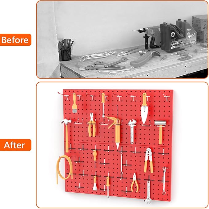 TORACK Metal Pegboard Wall Organizer 24" x 24" or 12" x 48", 70 PCS Tool Storage Pegboard for Garage Tool Organizer Board wit