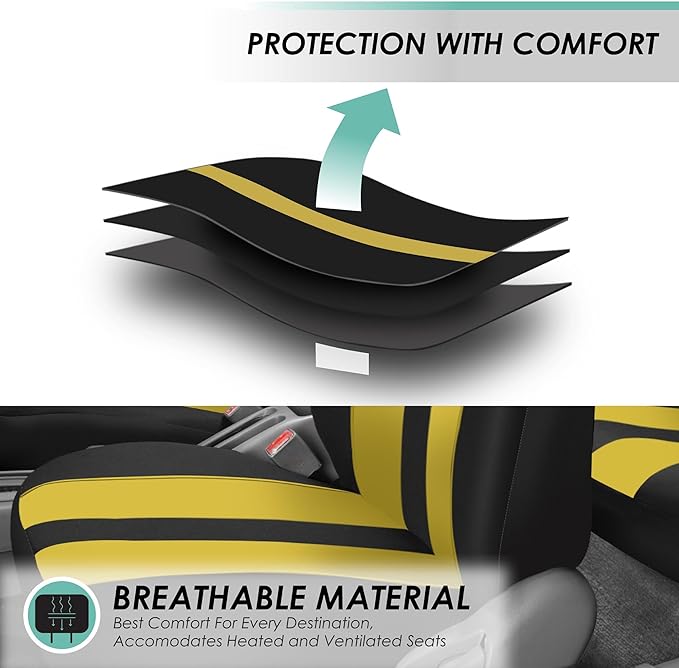 FH Group Car Seat Cover Full Set Striking Striped Car Seat Covers with Front Seat Covers and Rear Split Bench, Universal Fit 