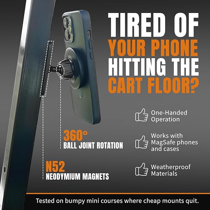 DESERT FOX GOLF Magnetic Phone Mount - Ultra Strong Magnetic Golf Cart Phone Holder - 360° Rotation - Secure No-Slip Grip - Instant GPS, Music, and Scoring App Access