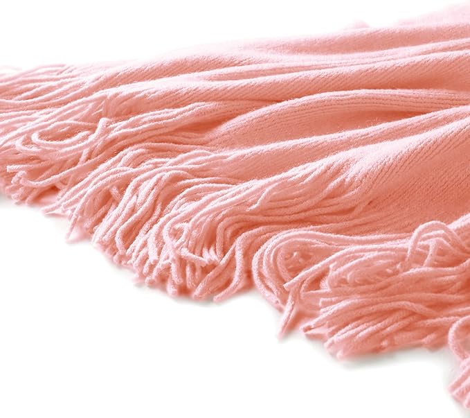 Homiest Decorative Knitted Throw Blanket with Fringe, Lightweight Acrylic Knit, Soft & Cozy Tassel Blanket for Couch, Sofa, B