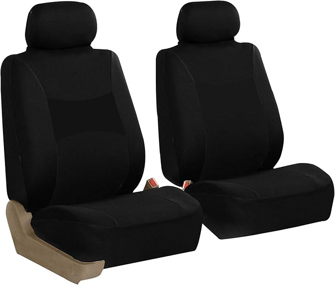 FH Group Car Seat Covers Front Set Black Cloth -Seat Covers for Low Back Car Seats with Removable Headrest,Universal Fit,Auto