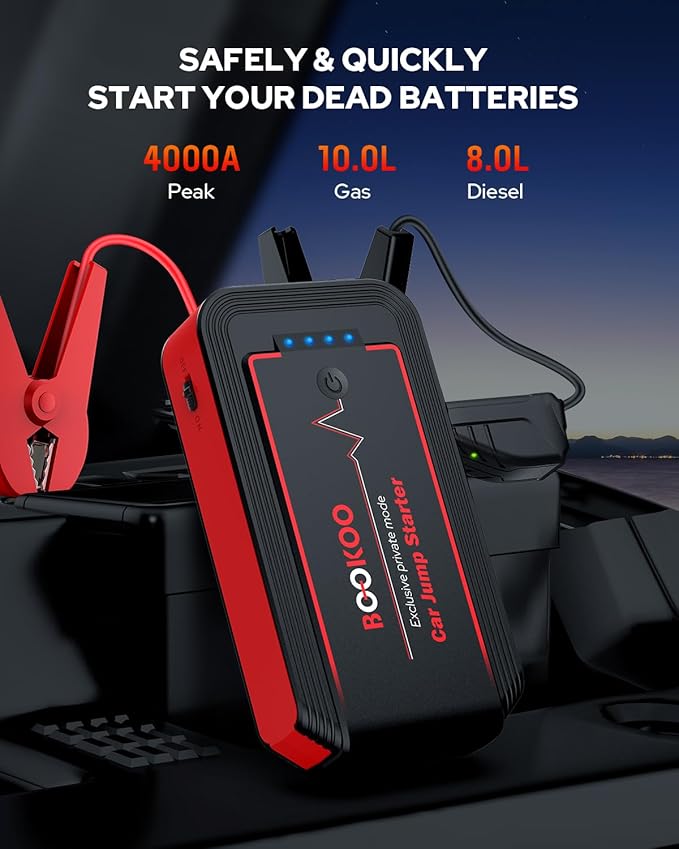 BOOKOO Portable Car Jump Starter, 4500A Jump Start Battery Pack up to 10.0L Gas/ 8.0L Diesel Engines, 12V Car Battery