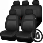 CAR PASS Universal 13PCS 3D Air Mesh Car Seat Covers -100% Breathable Seat Covers Full Sets Steering Wheel and Belt Cover Airbag and Rear Split Bench Compatible for Automotive SUV Truck (Pure Black)