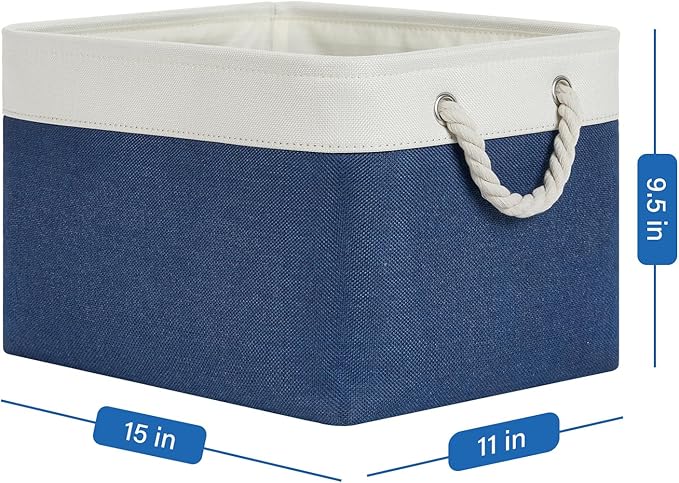 Temary Fabric Storage Baskets 4Pack Storage Bins Decorative Basket for Gift, Clothes Bin with Rope Handle, Rectangle Baskets 