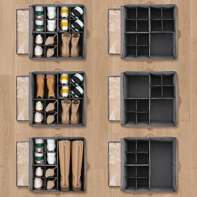 INSTY 2 Pack Shoe Organizer for Closet,Shoe Storage Organizer with Wheels, Fits up to 32 Pairs,Adjustable Dividers,Fabric Sho