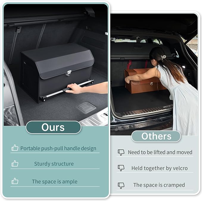 XCF Car Trunk Organizer, Leather Trunk Organizer with Lid and Push-pull Handle Car Storage Box for SUV, Minivan, Sedan (Black)
