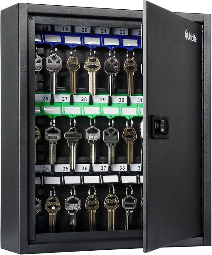Uniclife 40 Position Key Cabinet with Combination Lock Resettable Black Digital Security Storage Box Steel Key Organizer with