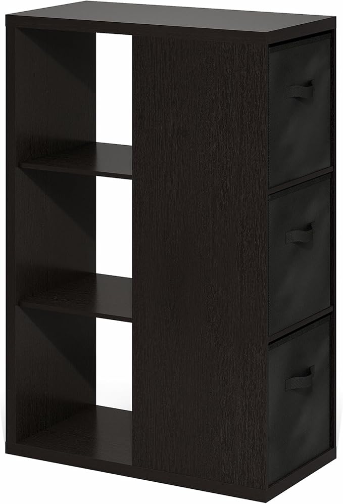 Furinno Viola Book Shelf, 3-Tier Bookshelf, Cube Storage Organizer Bookcase with Open Shelf, with Storage Bins, 13.6 x 29.3 x