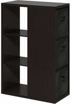 Furinno Viola Book Shelf, 3-Tier Bookshelf, Cube Storage Organizer Bookcase with Open Shelf, with Storage Bins, 13.6 x 29.3 x