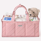 Pink Diaper Caddy Organizer – Portable Storage Basket with Shoulder Strap & Stroller Hooks, Splashproof Quilted Nursery & Car