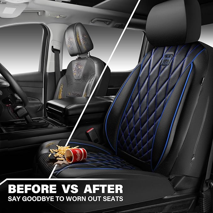 CAR PASS Piping Luxury PU Leather Two Front Car Seat Covers,Waterproof Anti- Slip Seat Covers Compatible with Front Seat Armr