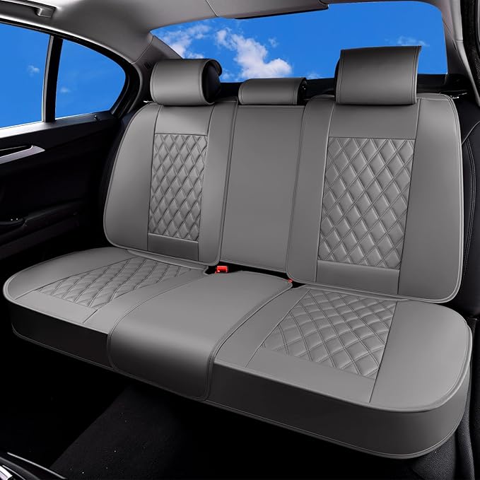 Huidasource Gray Back Seat Cover, Rear Split Bench Leather Rear Seat Cover, Adjustable Back Seat Car Cover with Non-Slip, Uni
