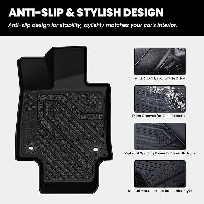 LASFIT Floor Mats & Backrest Mats & Trunk Mat for Toyota RAV4 2019-2025 (Only Fit Hybrid) All Weather TPE Custom Fit Floor Liners Car Mats Full Set Accessories, Lifespan 5 Years+, Black
