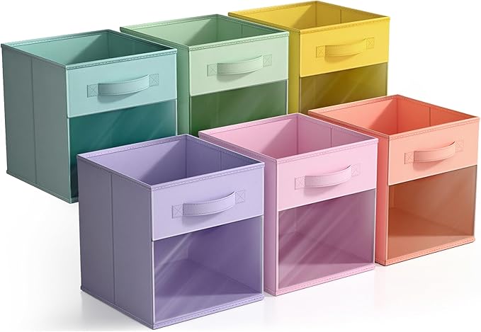 Sorbus 11 Inch Storage Bins with Clear Window - 6 Foldable Baskets for Organizing Clothes, Toys, Books - Sturdy Collapsible F