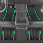 CAR PASS Heavy Duty Rubber Car Mats Metallic,Aluminum Film All Weather Floor Mats Waterproof Universal Trim to Fit SUVs Sedans Vans 4 Piece Anodized Deep Dish Two-Tone Sporty Black Green Chrome