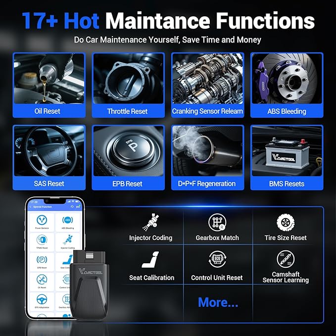 OBD2 Scanner Bluetooth Vdiagtool D100, Bidirectional Scan Tool Wireless - Full System Diagnostic With 17 Resets, Lifetime