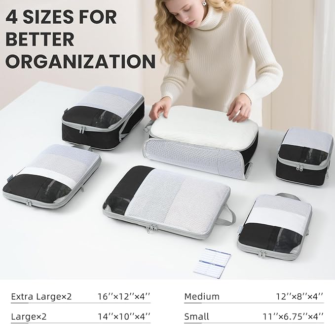 Compression Packing Cubes for Travel, Lightweight Vacation Travel Essentials, Travel Accessories for Suitcase Organizer Bags 