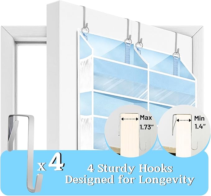 Blue Over the Door Organizer 5 Tiers, Extra Large Behind Door Storage of 10 Compartments, 80 lbs Weight Capacity Hanging Stor