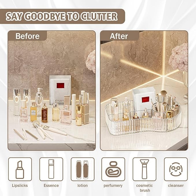 Clear Makeup Organizer Countertop for Vanity Acrylic Skincare Storage and Make up Organization for Desk Cosmetic Display Case